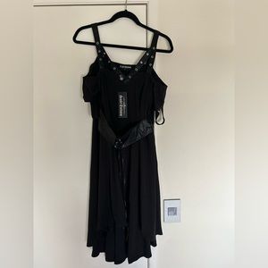 Gothic High-Low Dress Short Sleeve V-Neck Cold Shoulder A-Line Dress
